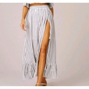 Listicle Striped Full Maxi Skirt M Layered Ruffle Side Slit Lined Western Boho